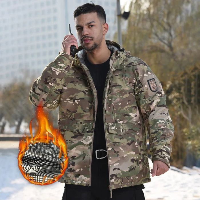 TopFight heren winterjas - Warmte - reflecterende camouflage jas met capuchon - Water - en winddicht - Bivakshop