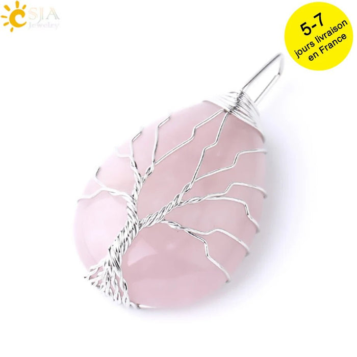 Tree of Life ketting - Natuurlijke stenen hanger - Tijgeroog, rozenkwarts en amethist - Bivakshop