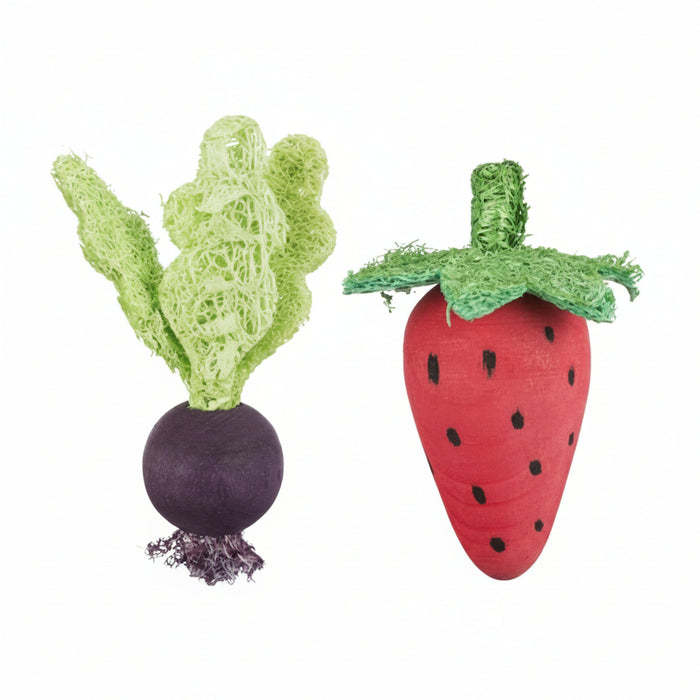 Trixie - Speelbal Set Biet & Aardbei - Hout & Loofah (6 / 9 cm) - Bivakshop