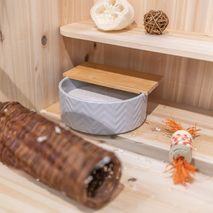 Trixie - Zandbad Met Platform Muizen/Hamsters - Keramiek/Hout 20x20 cm / 21x8 cm - Bivakshop
