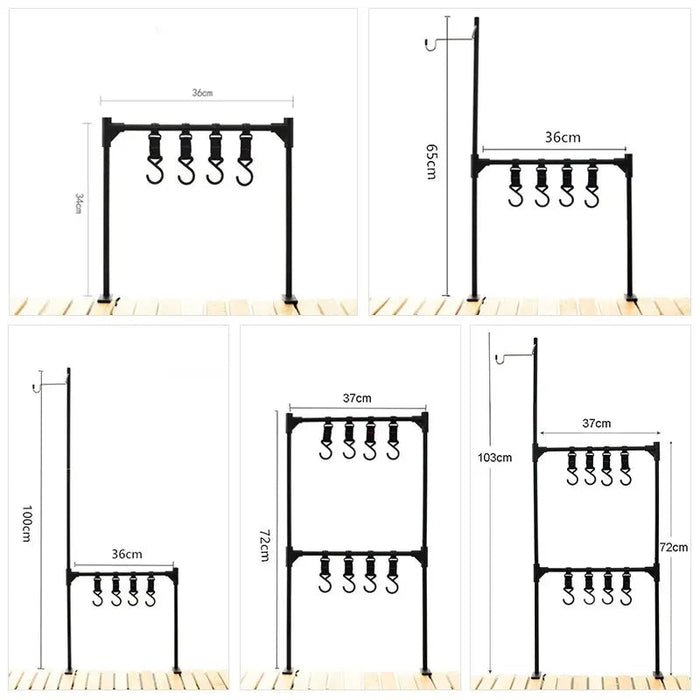 Ultralicht opbergrek voor outdoor – Aluminium tafelrek – Met haken voor servies & accessoires - Bivakshop