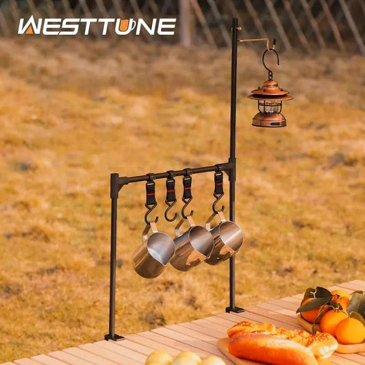Ultralicht opbergrek voor outdoor – Aluminium tafelrek – Met haken voor servies & accessoires - Bivakshop