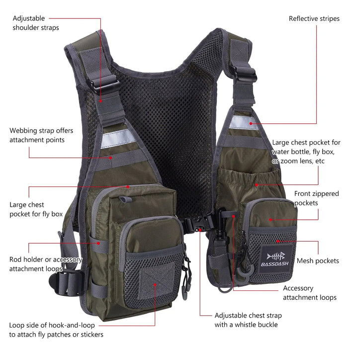 Ultralicht Vliegvisvest Bassdash FV08 – Chest Pack & Verstelbaar (Unisex) - Bivakshop