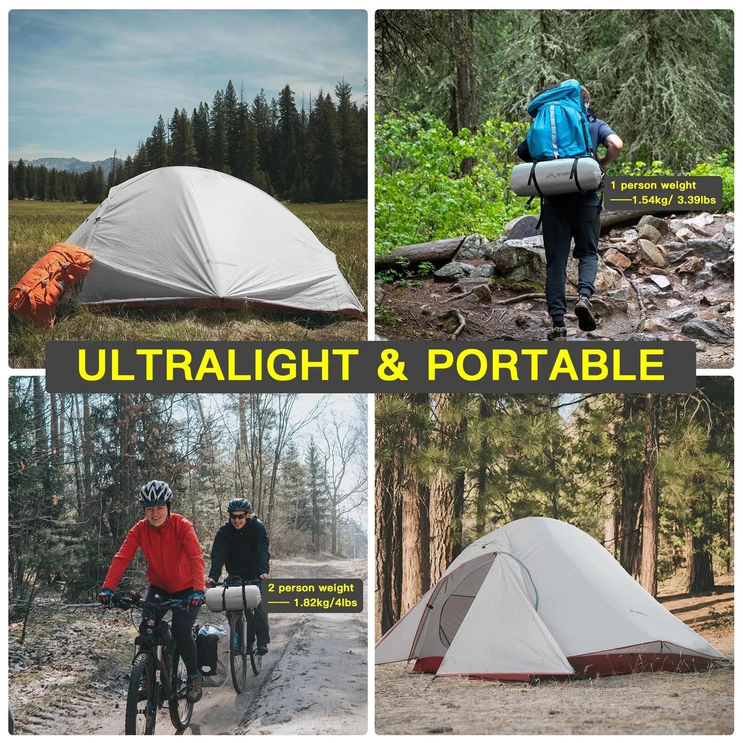 Ultralichte trekkingtent – 2 - persoons waterdichte tent van nylon voor hiking & fietsen - Bivakshop