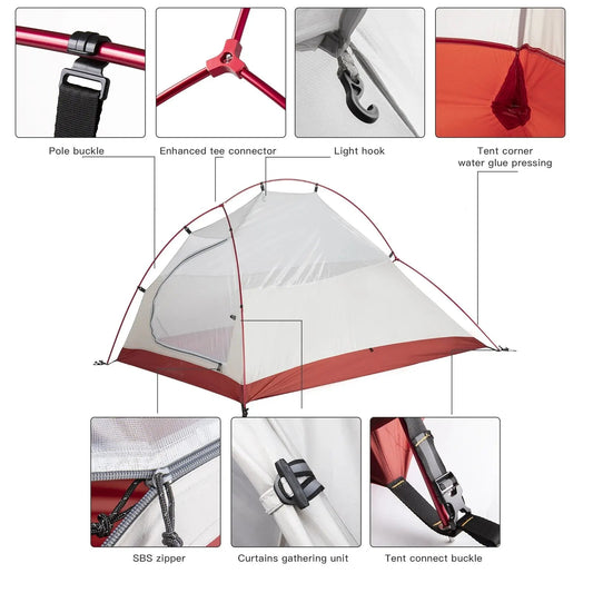 Ultralichte trekkingtent – 2 - persoons waterdichte tent van nylon voor hiking & fietsen - Bivakshop