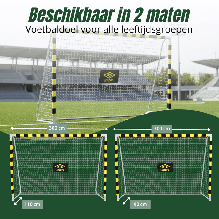 Umbro - Groot Voetbaldoel – 300 x 200 x 90 cm – Robuust Stalen Frame – Trainingsdoel - Bivakshop