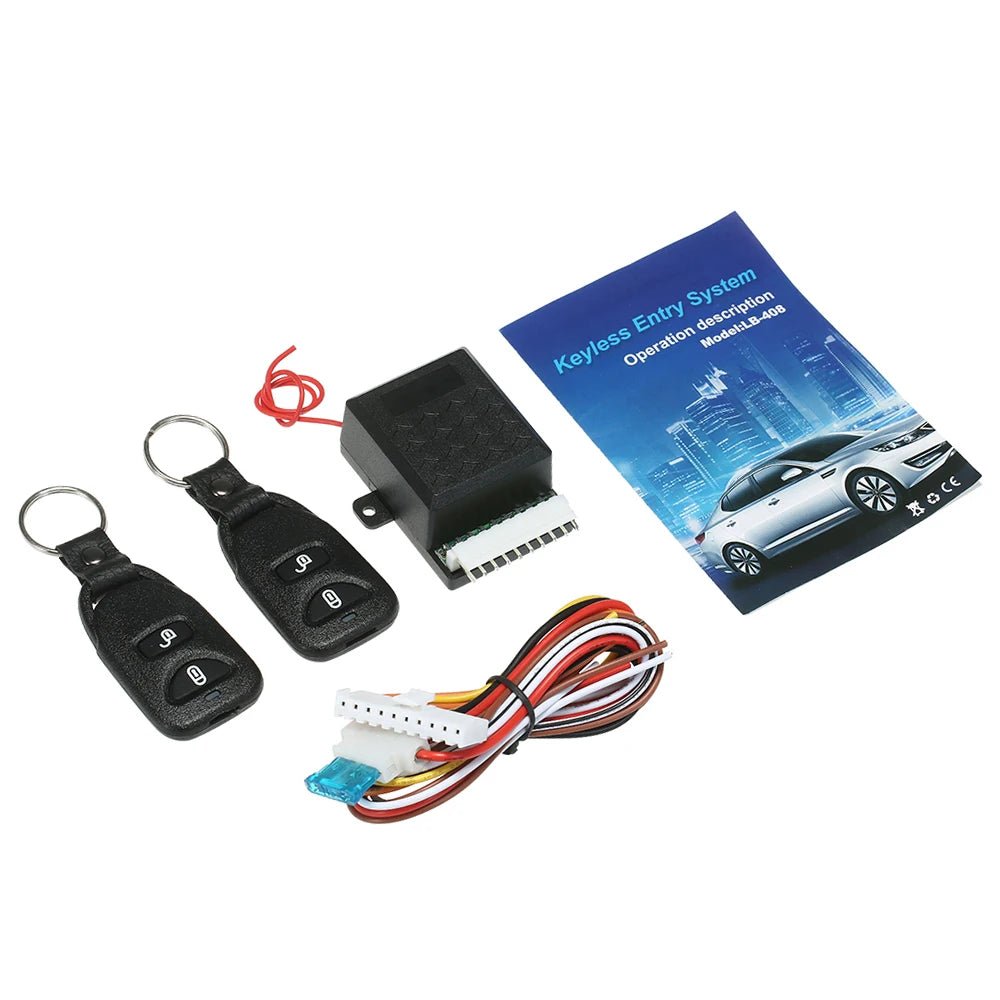 Universeel 12V auto centrale vergrendelingsset - Sleutelloos toegangssysteem met 2 afstandsbedieningen - Bivakshop