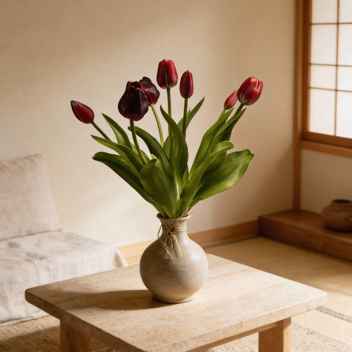 Urbanjngl – Tulpenboeket Real Touch – 7 Kunsttulpen – Diep Rood (42 cm) - Bivakshop