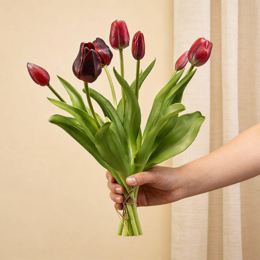 Urbanjngl – Tulpenboeket Real Touch – 7 Kunsttulpen – Diep Rood (42 cm) - Bivakshop