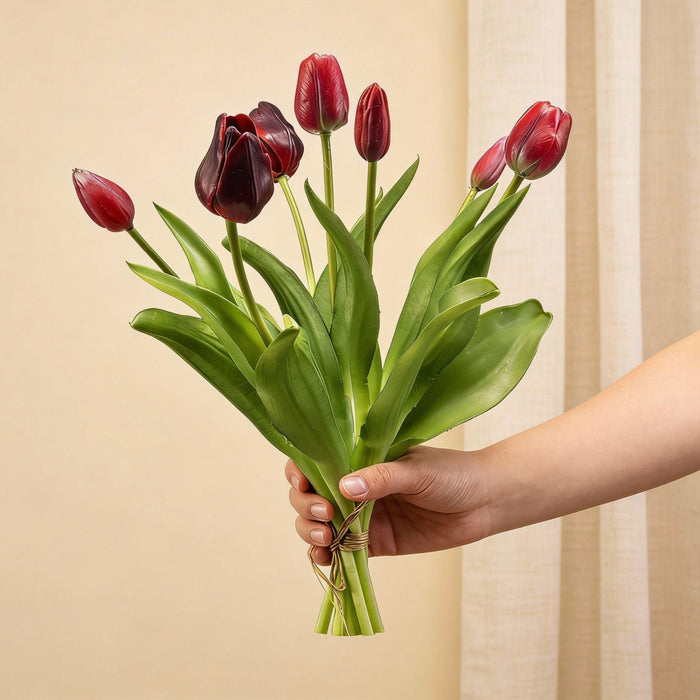 Urbanjngl – Tulpenboeket Real Touch – 7 Kunsttulpen – Diep Rood (42 cm) - Bivakshop