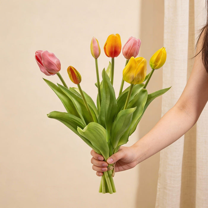 Urbanjngl – Tulpenboeket Real Touch – 7 Kunsttulpen – Vrolijke Mix (42 cm) - Bivakshop