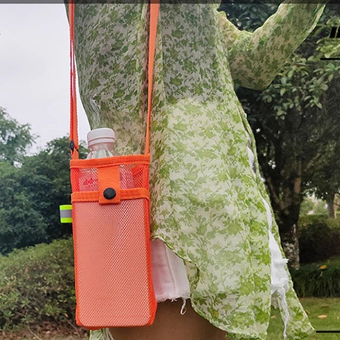 Verstelbare mesh waterfles houder met schouderriem - Lichtgewicht drankhouder voor wandelen, hardlopen & outdooractiviteiten - Bivakshop