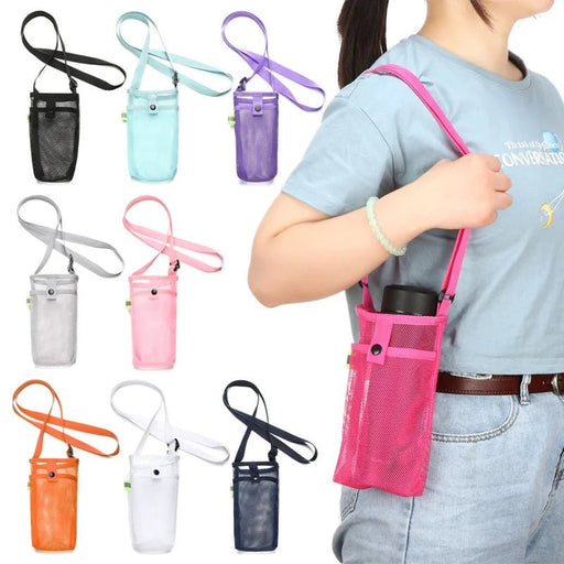 Verstelbare mesh waterfles houder met schouderriem - Lichtgewicht drankhouder voor wandelen, hardlopen & outdooractiviteiten - Bivakshop