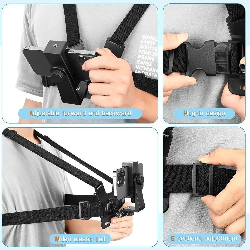 Verstelbare telefoonhouder - Borstband bevestiging voor sport - En actiecamera's - Bivakshop