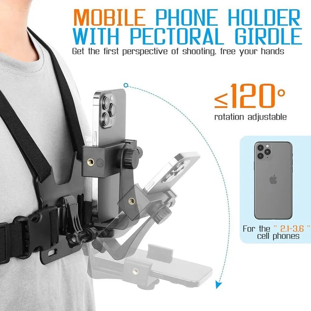 Verstelbare telefoonhouder - Borstband bevestiging voor sport - En actiecamera's - Bivakshop