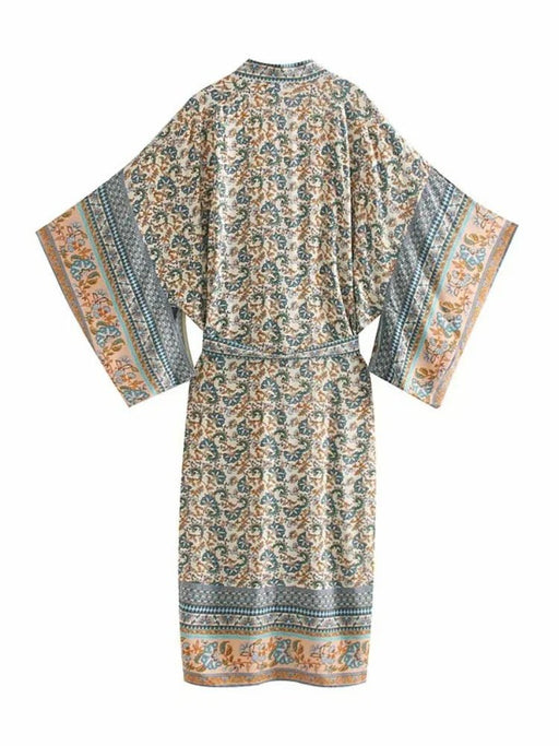 Vintage chique dames floral print - Batwing mouw - Strand boho kimono jurk - Bivakshop