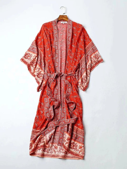 Vintage chique dames floral print - Batwing mouw - Strand boho kimono jurk - Bivakshop