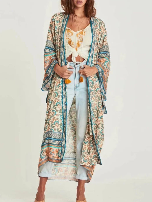 Vintage chique dames floral print - Batwing mouw - Strand boho kimono jurk - Bivakshop