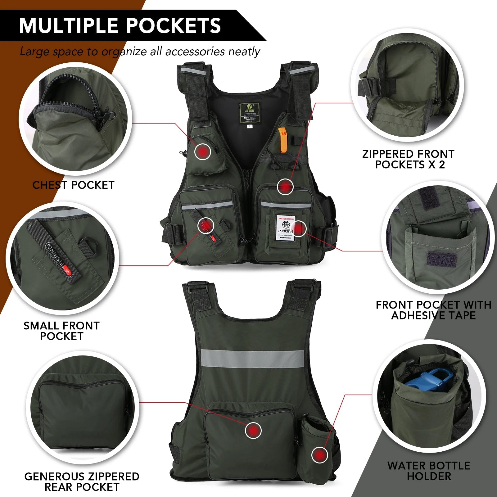 Vismuil multi - pocket drijfvest – Waterdichte kayak & visgilet met fleshouder - Bivakshop