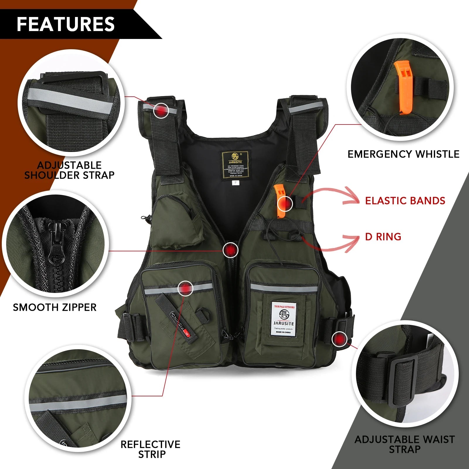 Vismuil multi - pocket drijfvest – Waterdichte kayak & visgilet met fleshouder - Bivakshop