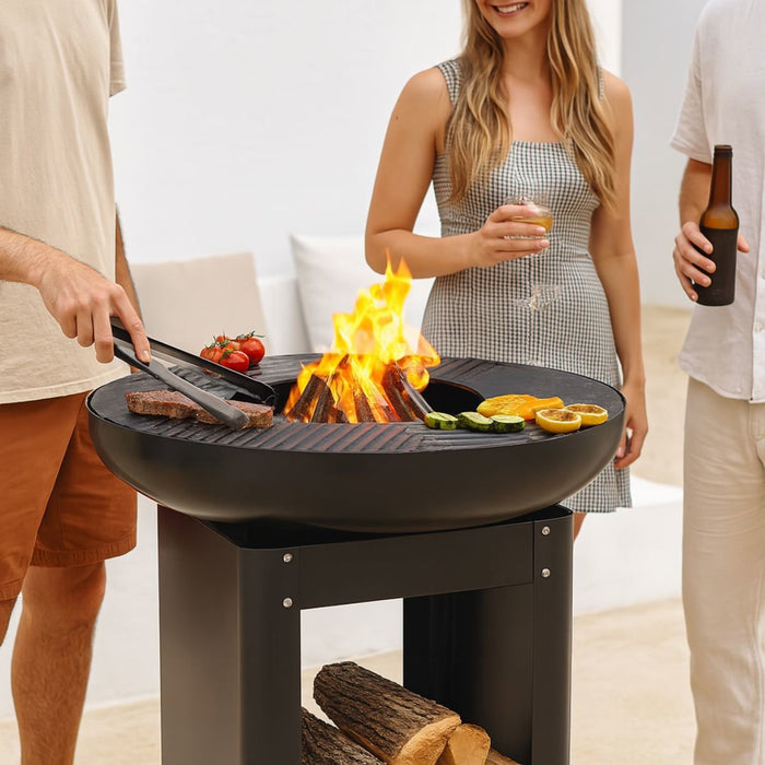 Alpina buitenhaard en BBQ grill Ø61 cm met houtopslag