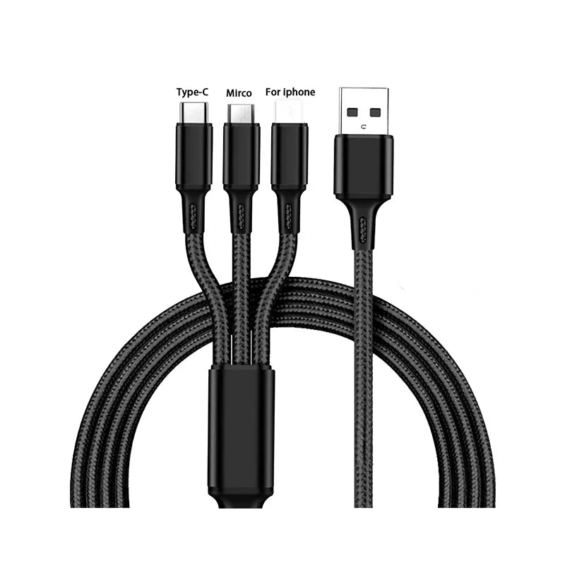 Weven 3 in 1 data kabel usb poort - Micro usb type c - Voor ios android - Bivakshop