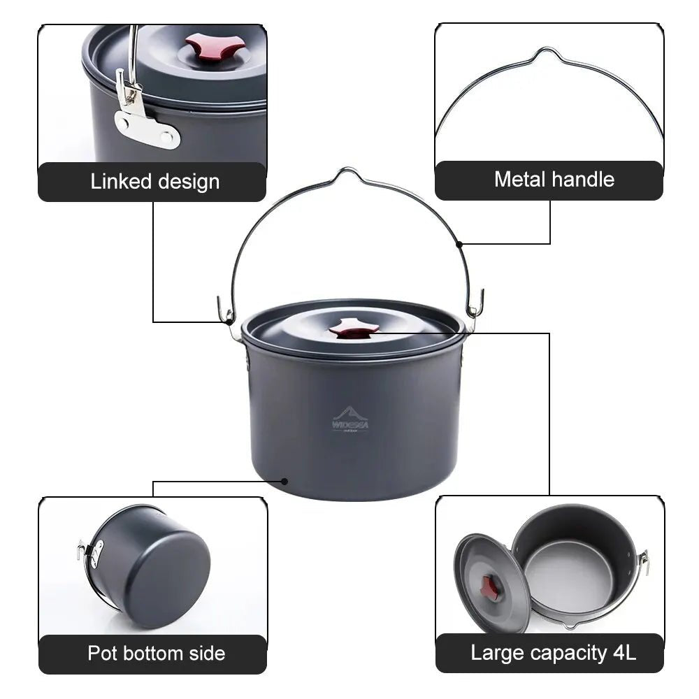 Widesea 4L camping hangpot – Outdoor kookgerei voor 4 - 6 personen – Aluminium lichtgewicht kookpot - Bivakshop