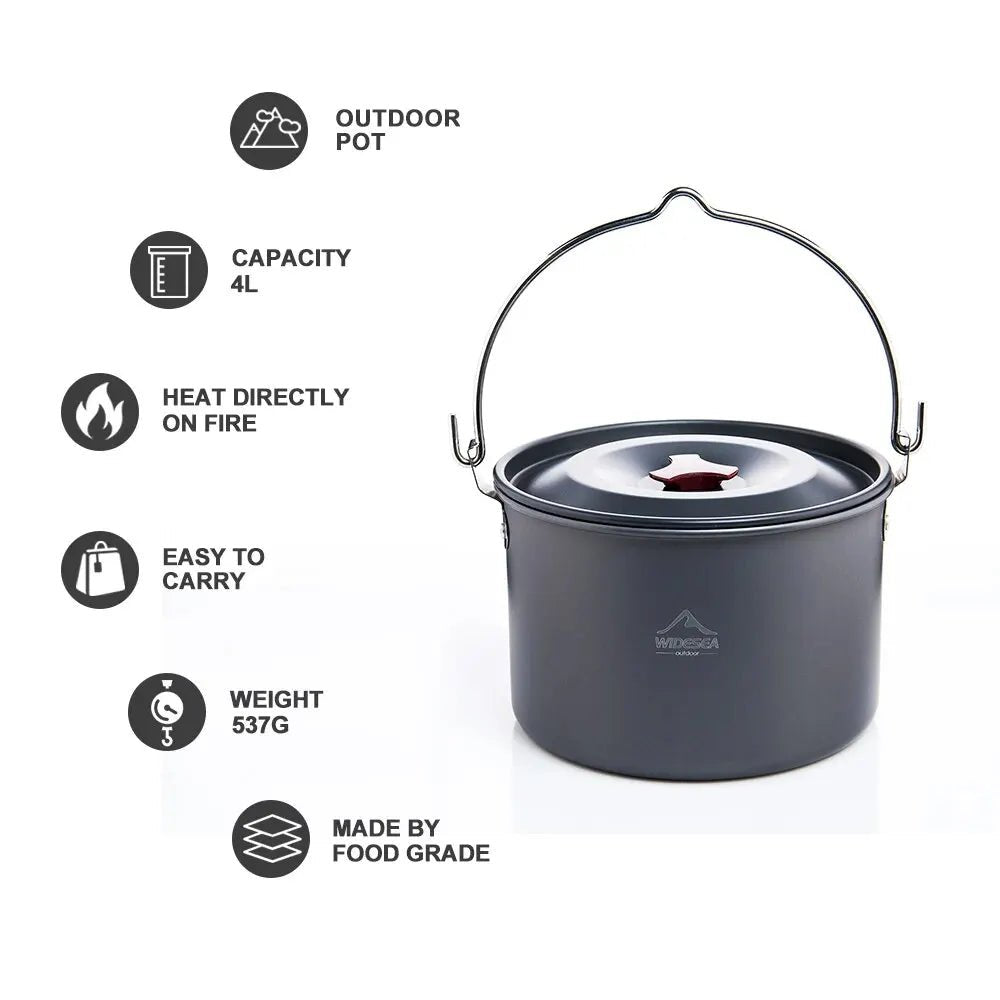 Widesea 4L camping hangpot – Outdoor kookgerei voor 4 - 6 personen – Aluminium lichtgewicht kookpot - Bivakshop