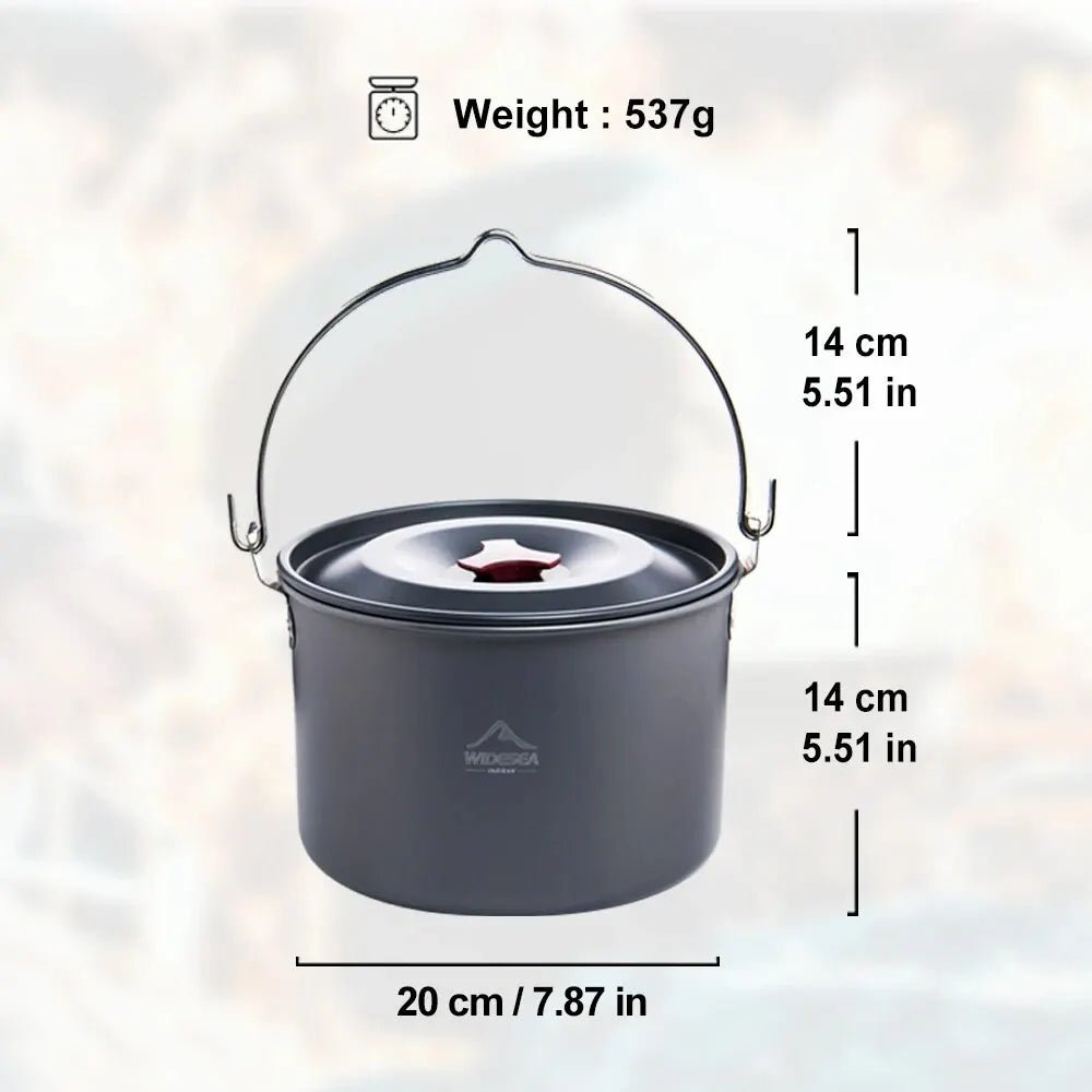 Widesea 4L camping hangpot – Outdoor kookgerei voor 4 - 6 personen – Aluminium lichtgewicht kookpot - Bivakshop