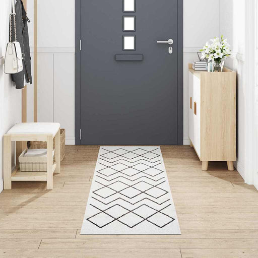 Wit Keuken Vloerkleed – 300x60 cm – Fluweel Geometrisch Design - Bivakshop