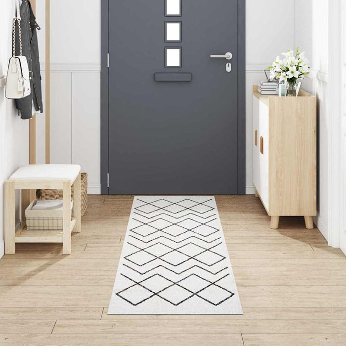 Wit Keuken Vloerkleed – 300x60 cm – Fluweel Geometrisch Design - Bivakshop