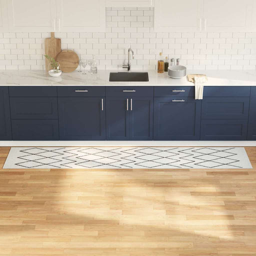 Wit Keuken Vloerkleed – 300x60 cm – Fluweel Geometrisch Design - Bivakshop