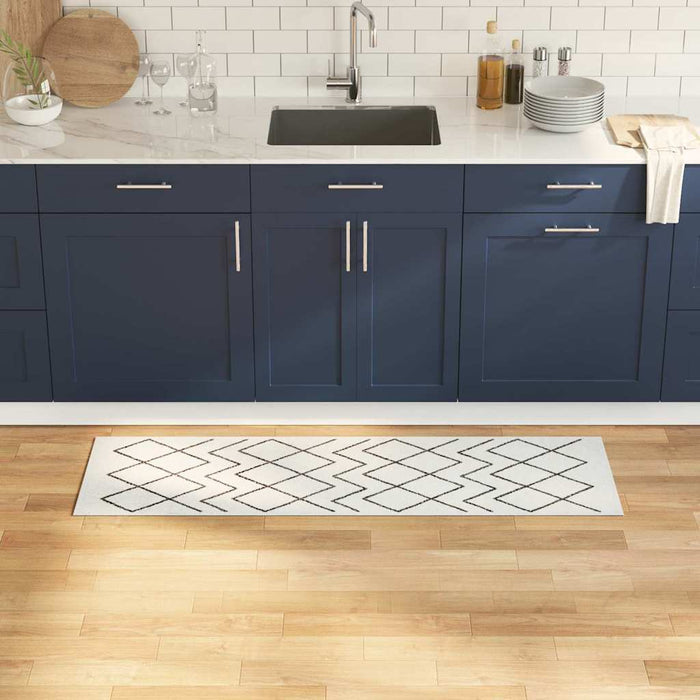 Wit Keuken Vloerkleed – 300x60 cm – Fluweel Geometrisch Design - Bivakshop