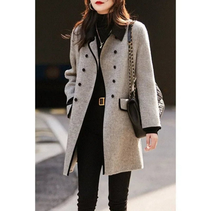 Wollen mantel herfst - winter dames - Vintage lange jas - Koreaanse stijl met hoornknopen - Bivakshop