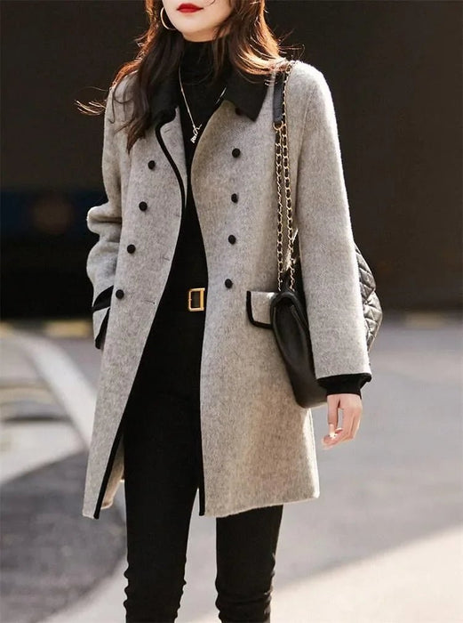 Wollen mantel herfst - winter dames - Vintage lange jas - Koreaanse stijl met hoornknopen - Bivakshop