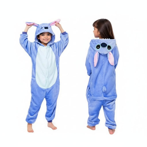 Zachte Blauwe Ruimtewezen Onesie voor Kinderen – Pluche Jumpsuit – Vrolijk Carnavalspak & Huispak - Bivakshop