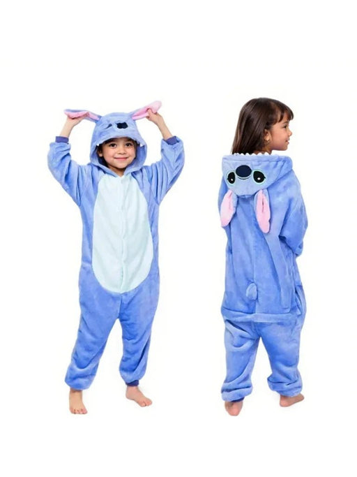 Zachte Blauwe Ruimtewezen Onesie voor Kinderen – Pluche Jumpsuit – Vrolijk Carnavalspak & Huispak - Bivakshop
