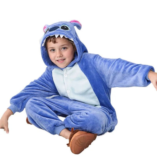 Zachte Blauwe Ruimtewezen Onesie voor Kinderen – Pluche Jumpsuit – Vrolijk Carnavalspak & Huispak - Bivakshop