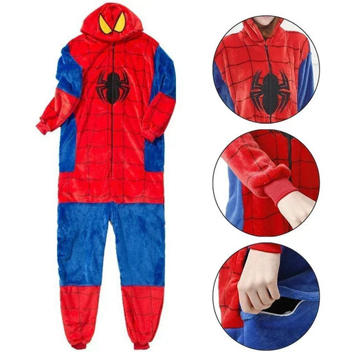 Zachte Spin - Superheld Onesie voor Volwassenen – Pluche Jumpsuit – Rood/Blauw Carnavalspak & Huispak - Bivakshop
