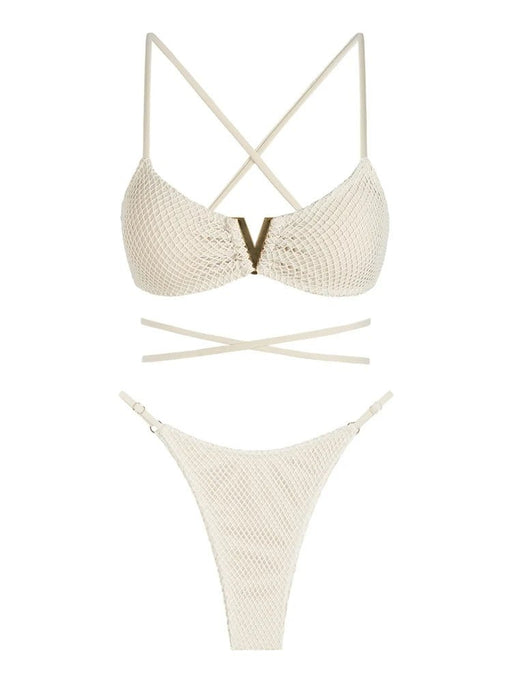 Zaful - Dames bikini set - Contrast fishnet bandeau halter multiway tanga tie side - Bivakshop