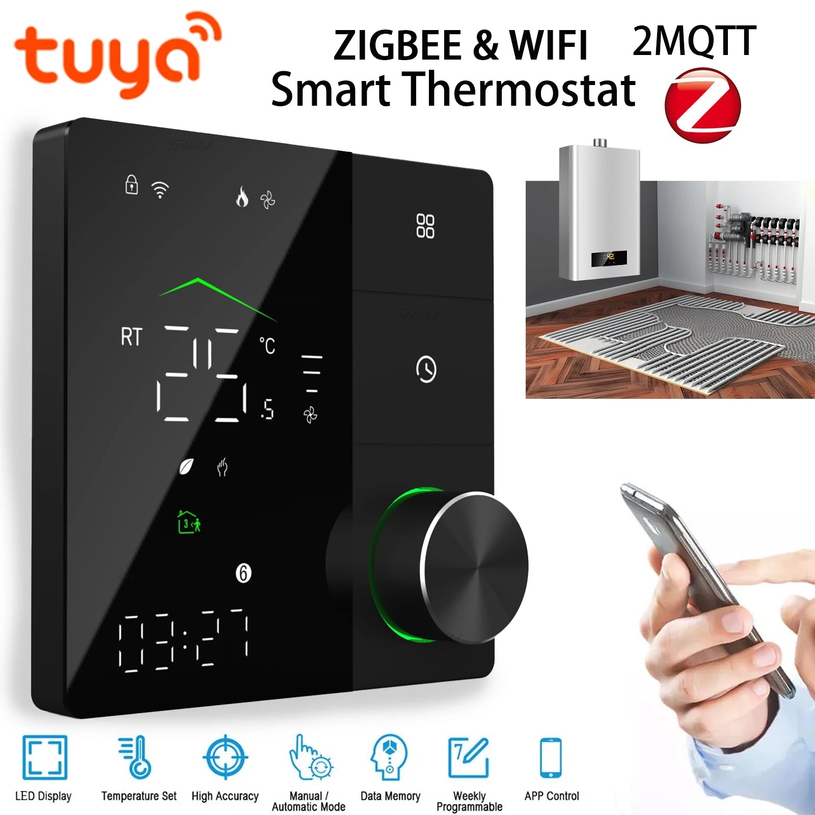Zigbee & WiFi slimme thermostaat - Programmeerbaar voor gasboilers, waterkleppen en vloerverwarming - Bivakshop