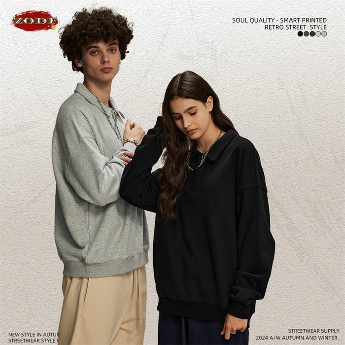 ZODF herfst sweatshirt - Hip hop stijl - Losse unisex pullover met turn - down kraag - Bivakshop