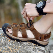 Zomers herensandalen - Van echt leer - Met elastische band en rubberen zool - Bivakshop