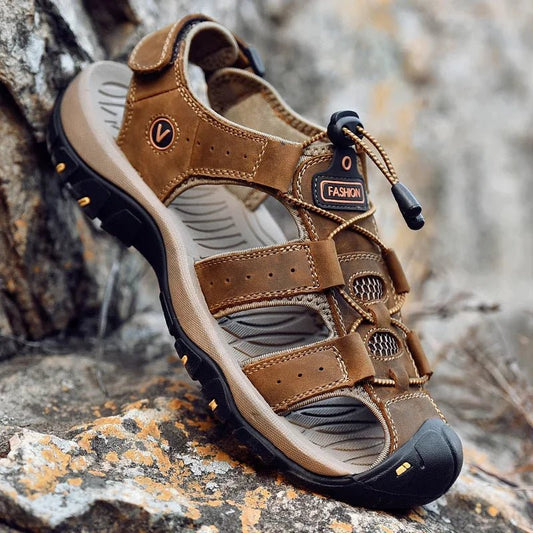 Zomers herensandalen - Van echt leer - Met elastische band en rubberen zool - Bivakshop