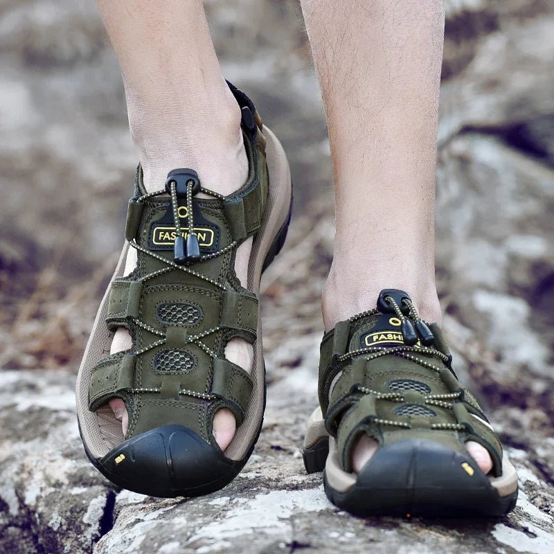 Zomers herensandalen - Van echt leer - Met elastische band en rubberen zool - Bivakshop