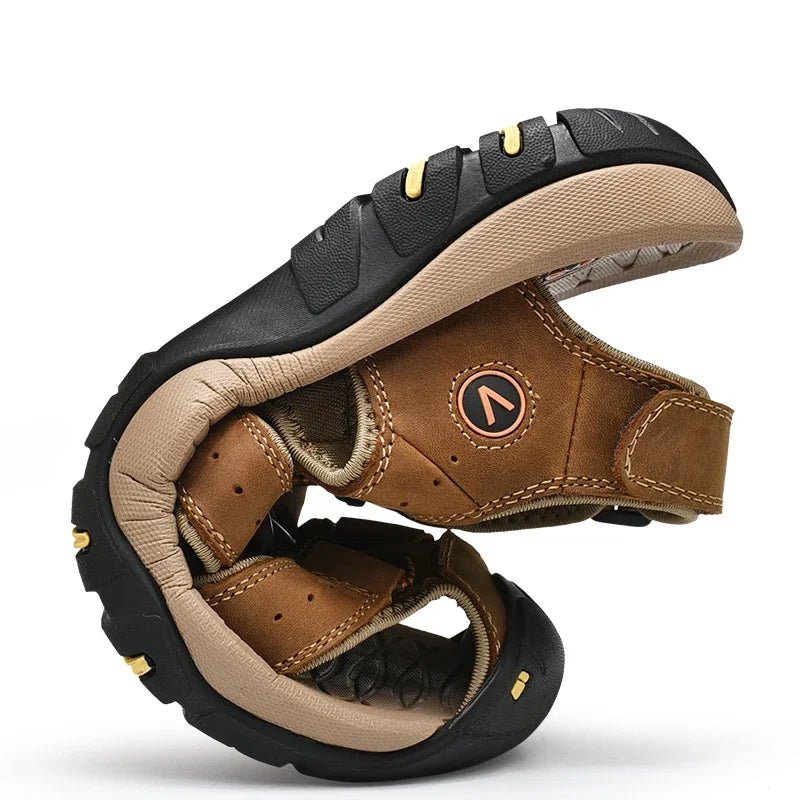 Zomers herensandalen - Van echt leer - Met elastische band en rubberen zool - Bivakshop