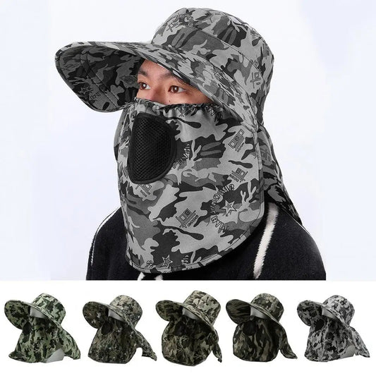 Zonnehoed met brede rand – Volledig gezichtsbescherming en UV - wering voor heren outdoor & vissen - Bivakshop