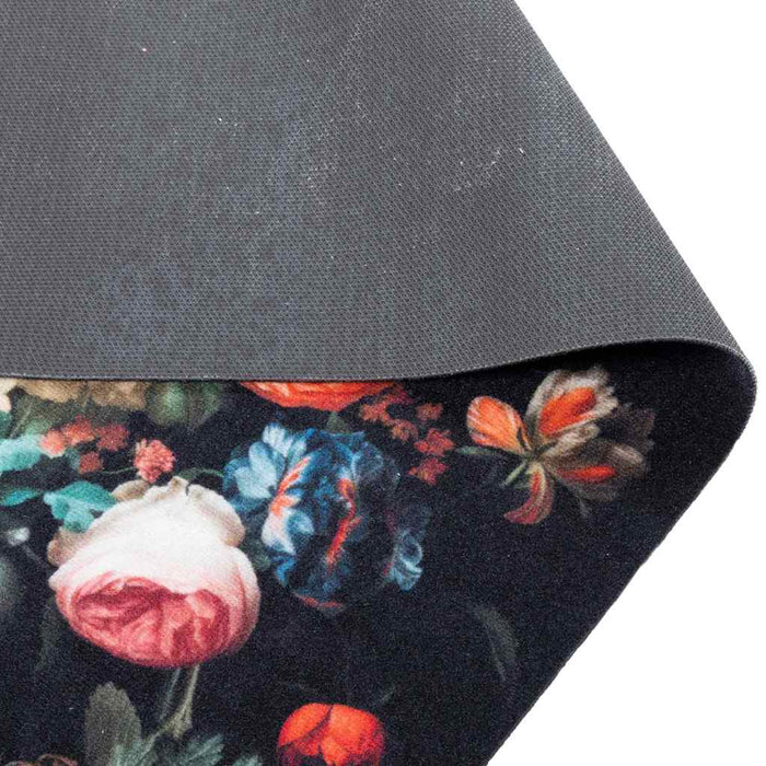 Zwart Keuken Vloerkleed – 180x60 cm – Fluweel Bloemen Design - Bivakshop