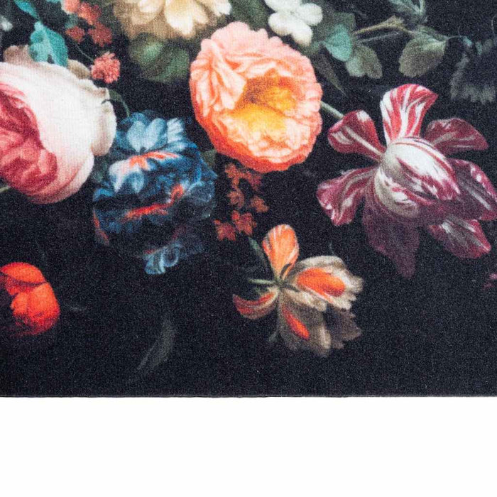 Zwart Keuken Vloerkleed – 180x60 cm – Fluweel Bloemen Design - Bivakshop