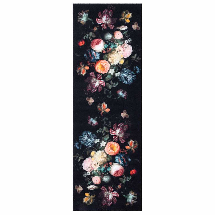 Zwart Keuken Vloerkleed – 180x60 cm – Fluweel Bloemen Design - Bivakshop